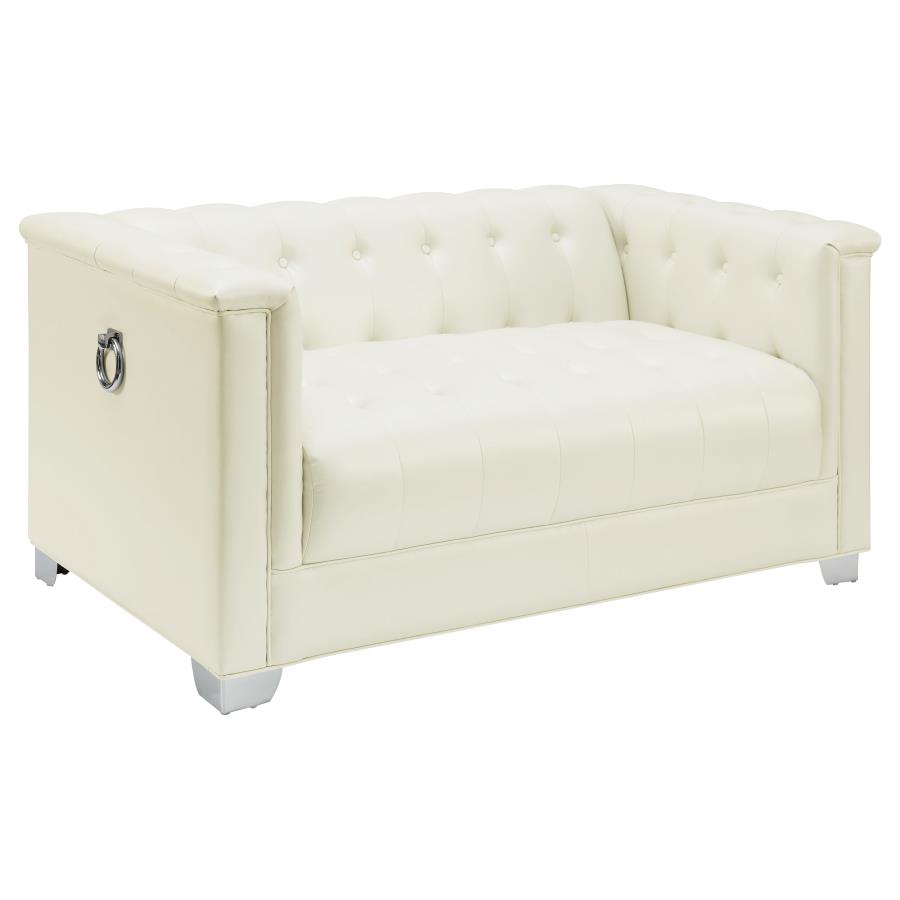 (image for) Chaviano Upholstered Track Arm Loveseat Pearl White - Click Image to Close