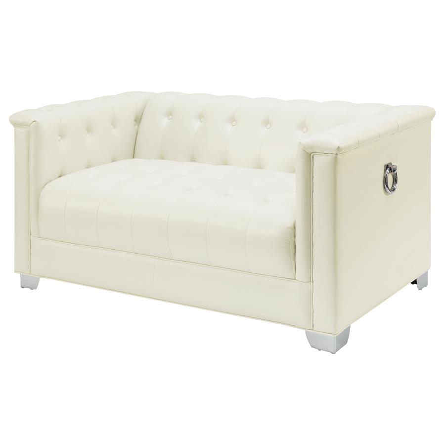 (image for) Chaviano Upholstered Track Arm Loveseat Pearl White