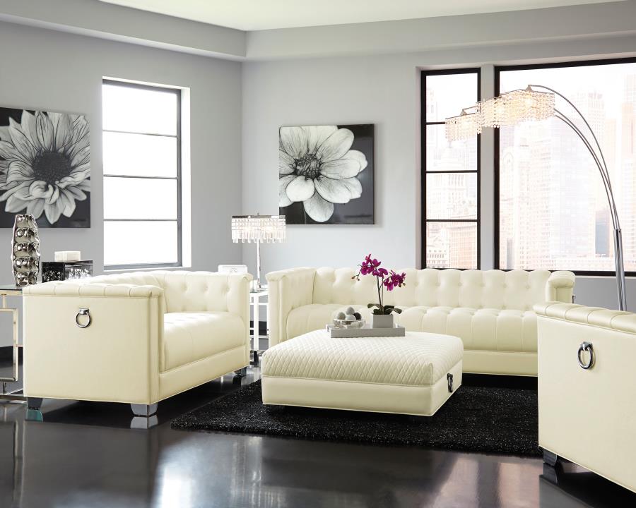 (image for) Chaviano Upholstered Track Arm Loveseat Pearl White