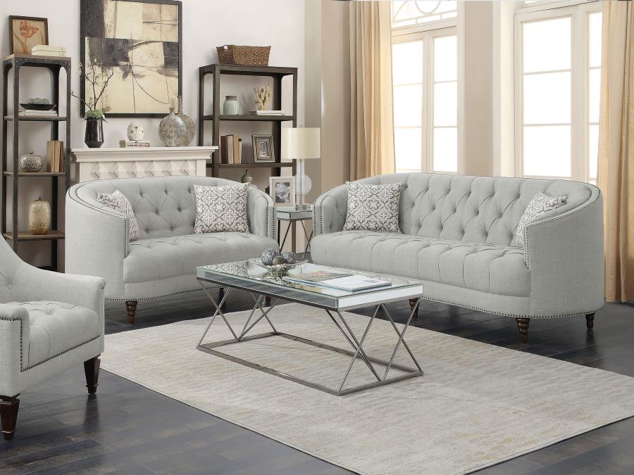 (image for) Avonlea 2-piece Upholstered Sloped Arm Sofa Set Grey Fabric - Click Image to Close