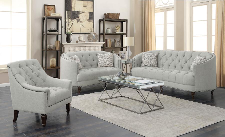 (image for) Avonlea 3-piece Upholstered Sloped Arm Sofa Set Grey Fabric