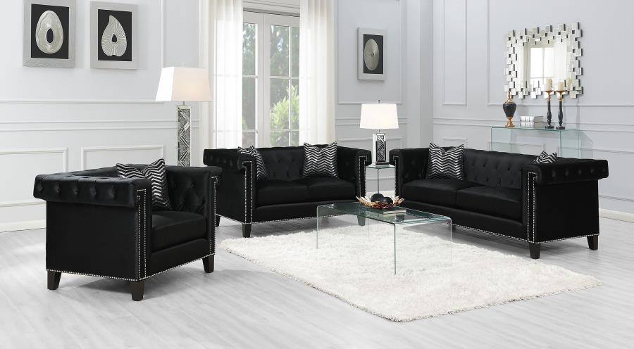 (image for) Reventlow Upholstered Tufted Living Room Set Black - Click Image to Close