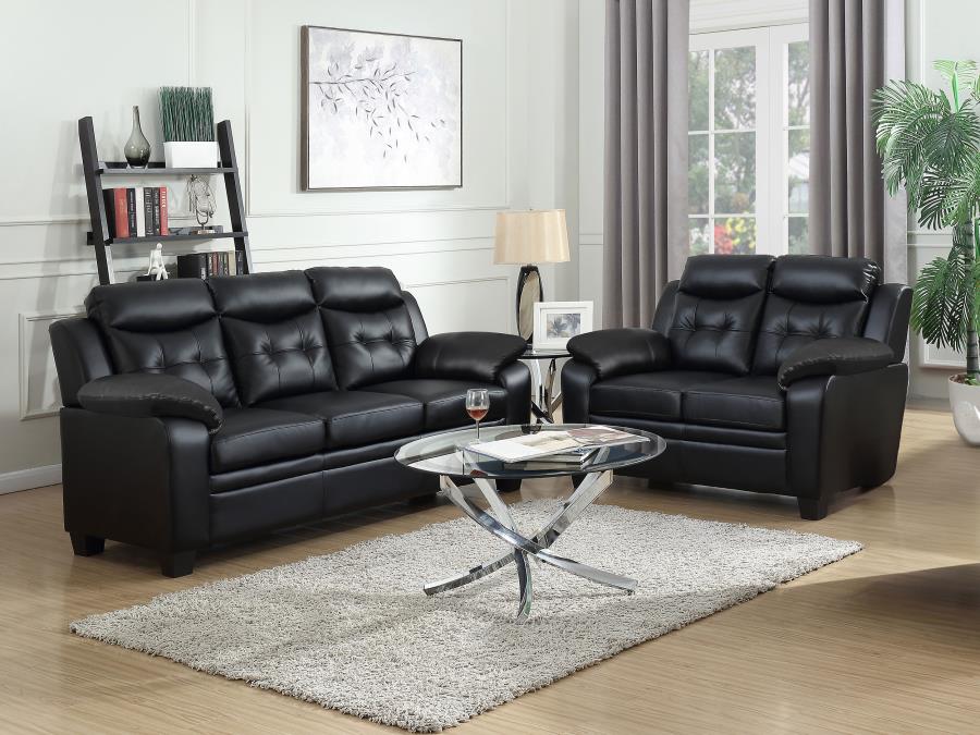 (image for) Finley 2-piece Upholstered Padded Arm Tufted Sofa Set Black - Click Image to Close