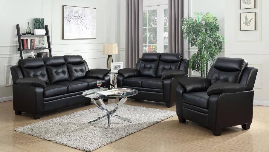 (image for) Finley 3-piece Upholstered Padded Arm Tufted Sofa Set Black