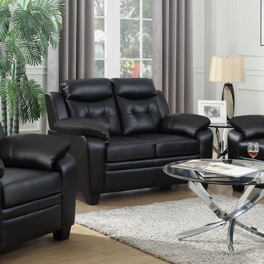 (image for) Finley Upholstered Padded Arm Tufted Loveseat Black - Click Image to Close