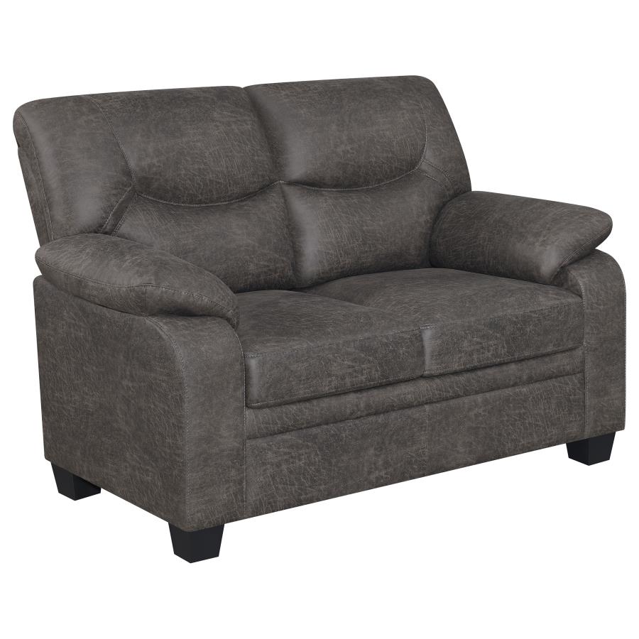 (image for) Meagan Pillow Top Arms Upholstered Loveseat Charcoal - Click Image to Close