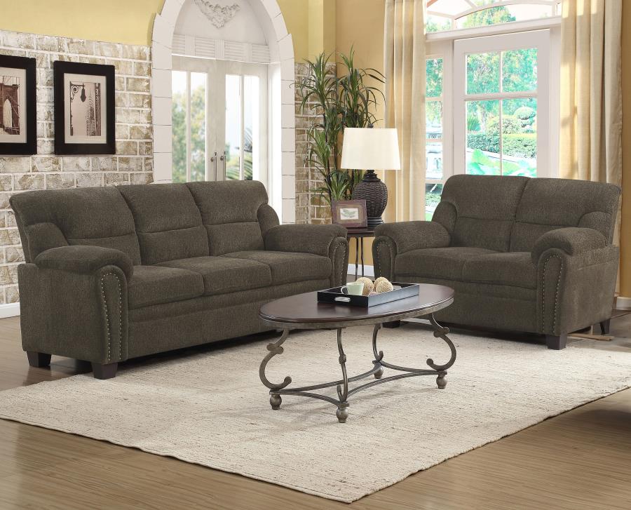 (image for) Clementine 2-piece Upholstered Padded Arm Sofa Set Brown - Click Image to Close