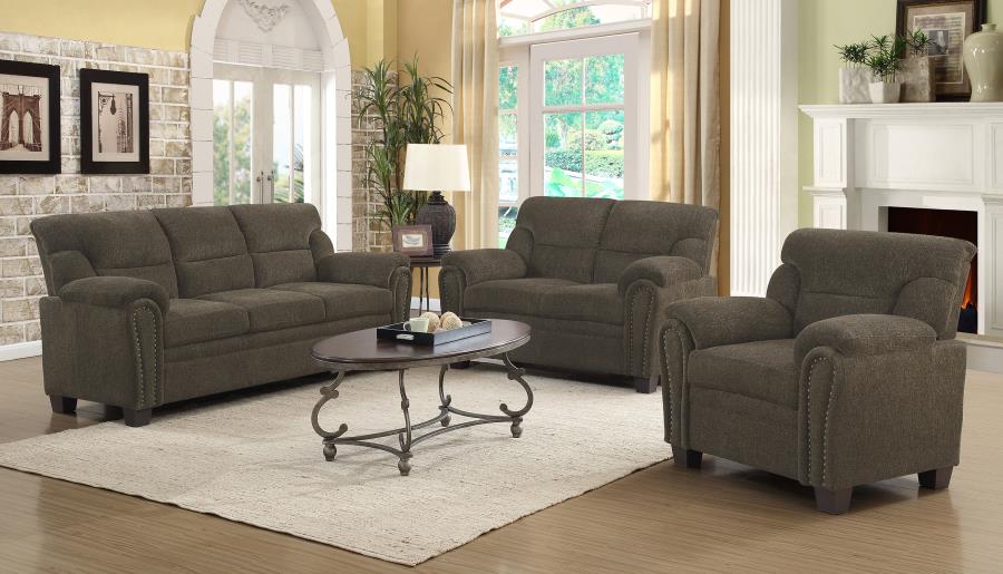 (image for) Clementine 3-piece Upholstered Padded Arm Sofa Set Brown - Click Image to Close