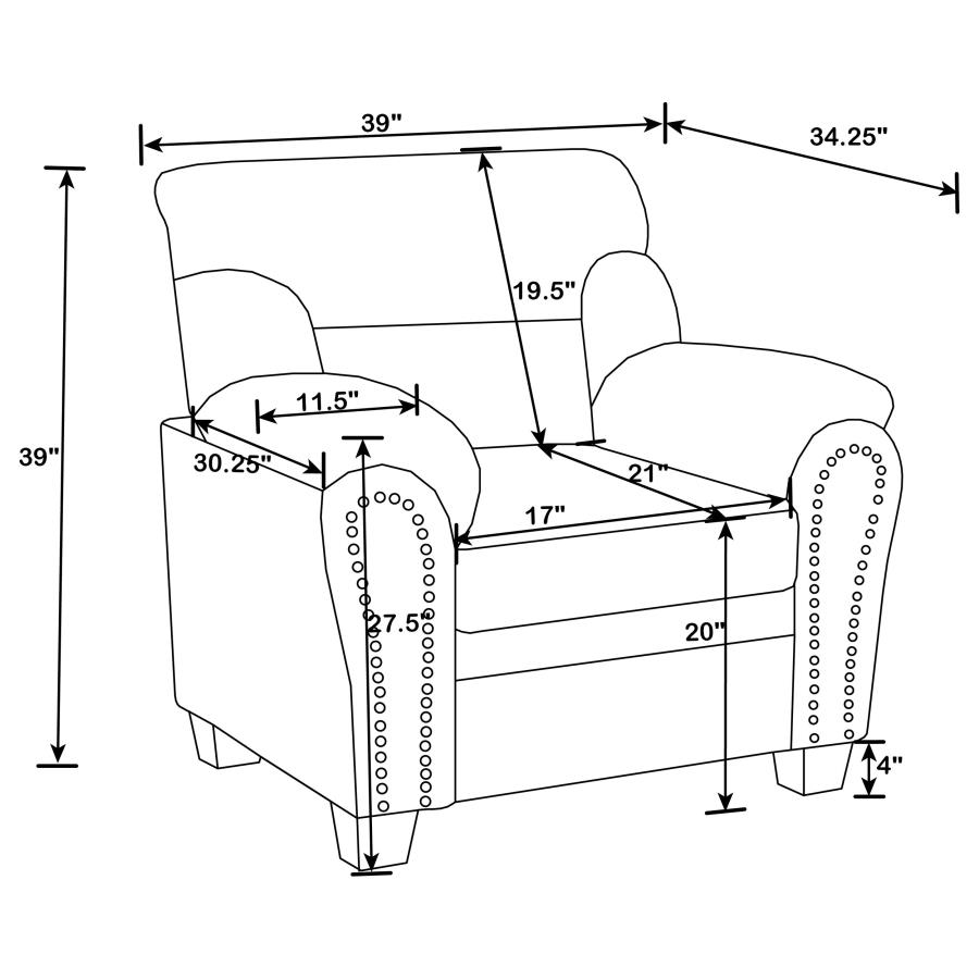 (image for) Clementine 3-piece Upholstered Padded Arm Sofa Set Brown