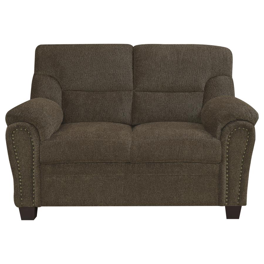 (image for) Clementine Upholstered Padded Arm Loveseat Brown