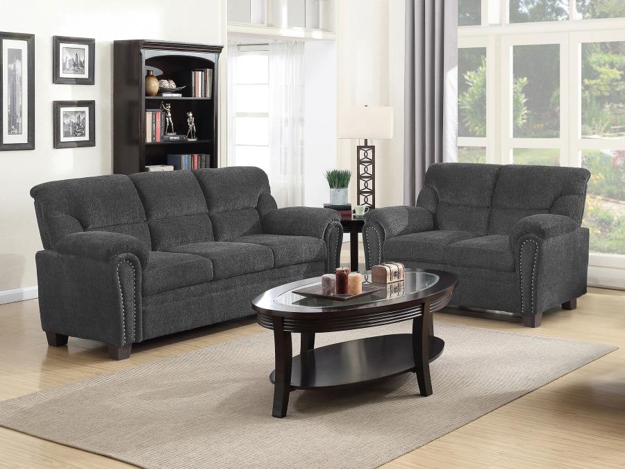 (image for) Clementine 2-piece Upholstered Padded Arm Sofa Set Grey - Click Image to Close