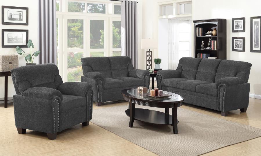 (image for) Clementine 3-piece Upholstered Padded Arm Sofa Set Grey - Click Image to Close