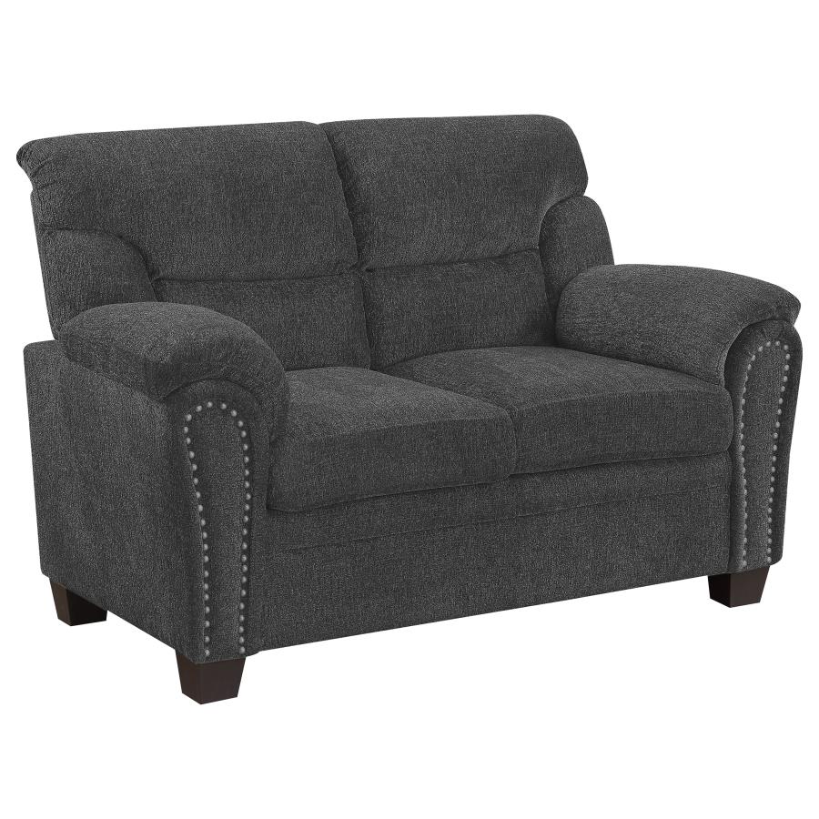 (image for) Clementine Upholstered Padded Arm Loveseat Grey - Click Image to Close