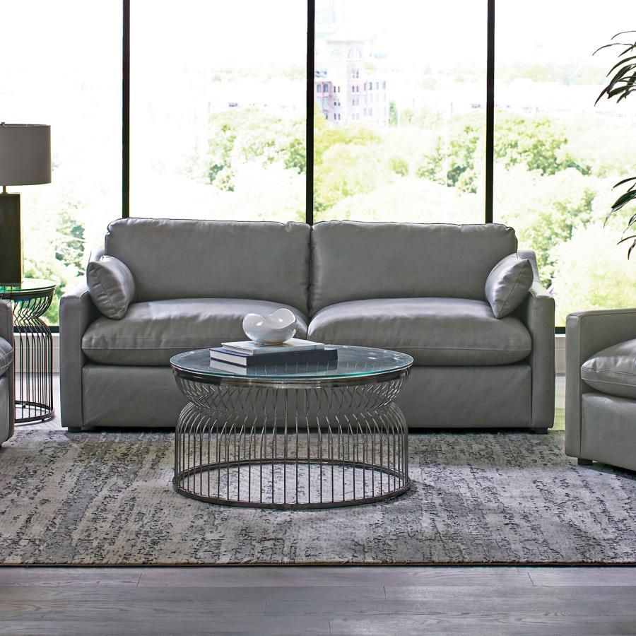 (image for) Grayson Leather Upholstered Sloped Arm Sofa Grey