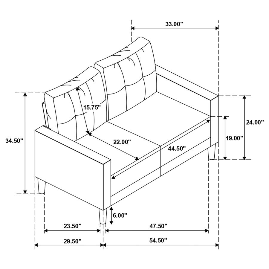 (image for) Bowen Upholstered Track Arm Tufted Loveseat Grey