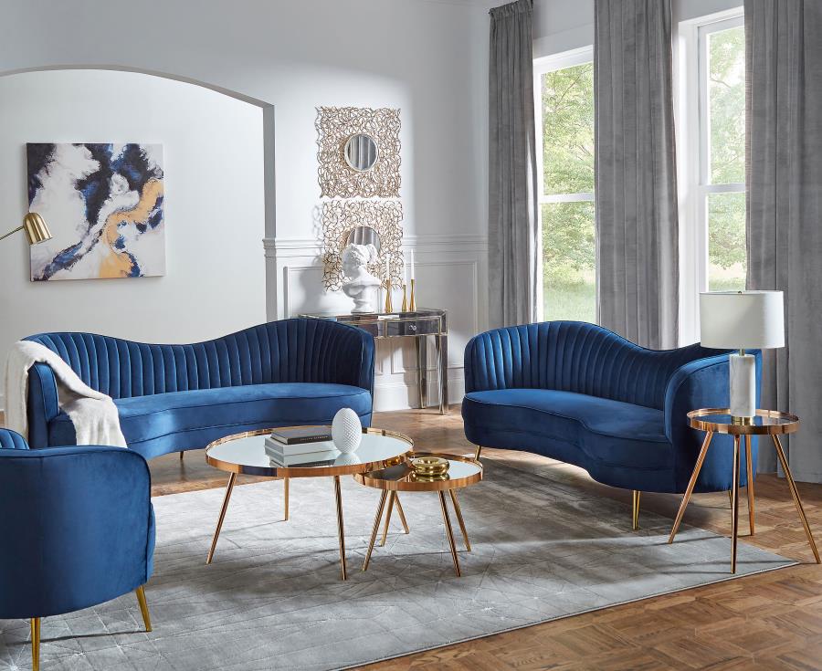 (image for) Sophia 2-piece Upholstered Channel Tufted Sofa Set Blue - Click Image to Close