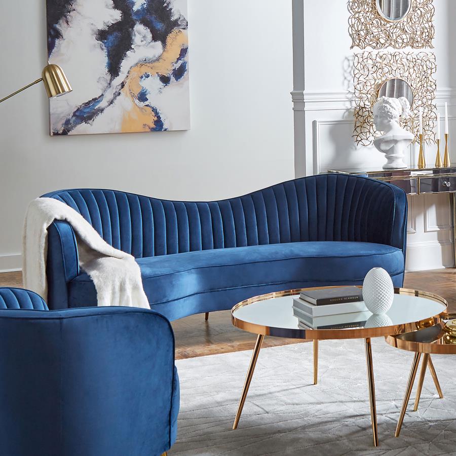 (image for) Sophia Upholstered Channel Tufted Sofa Blue