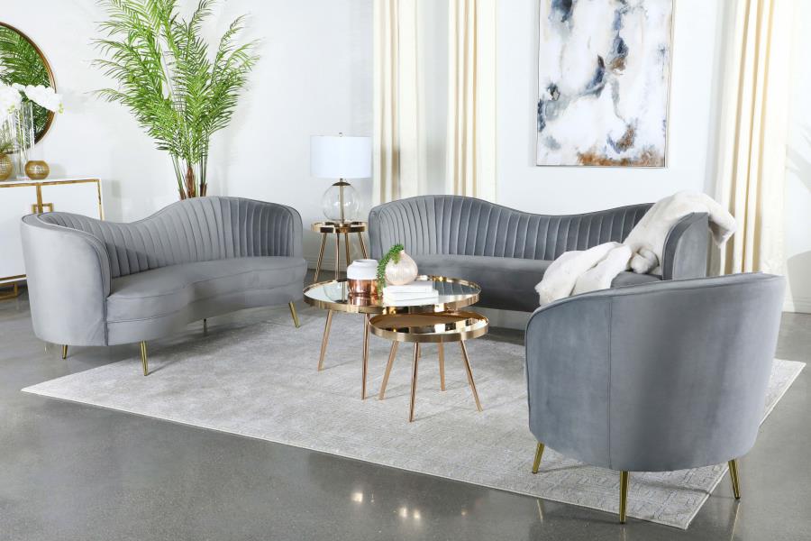 (image for) Sophia 3-piece Upholstered Channel Tufted Sofa Set Grey