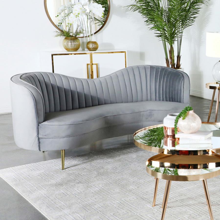 (image for) Sophia Upholstered Channel Tufted Loveseat Grey