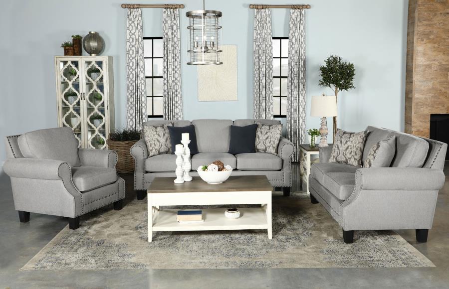 (image for) Sheldon Upholstered Living Room Set with Rolled Arms Grey - Click Image to Close