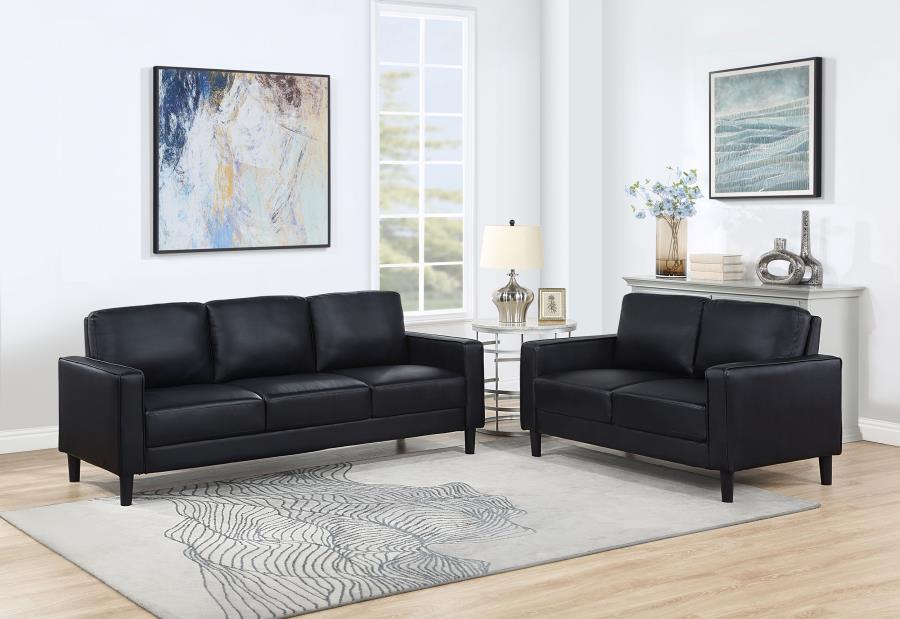 (image for) Ruth 2-piece Upholstered Track Arm Sofa Set Black - Click Image to Close