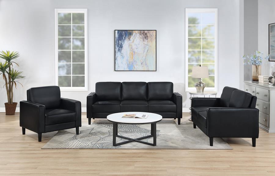 (image for) Ruth 3-piece Upholstered Track Arm Sofa Set Black - Click Image to Close