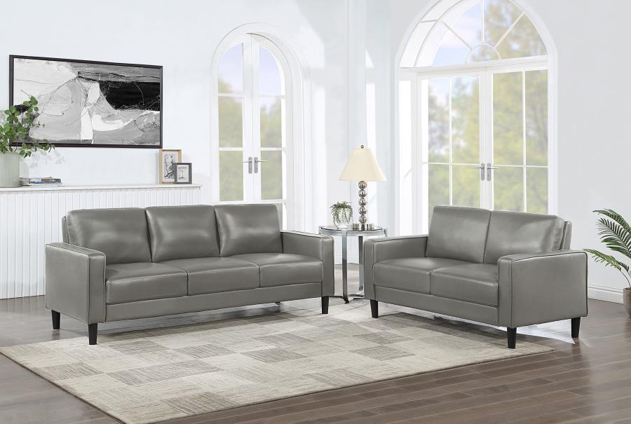 (image for) Ruth 2-piece Upholstered Track Arm Sofa Set Grey - Click Image to Close