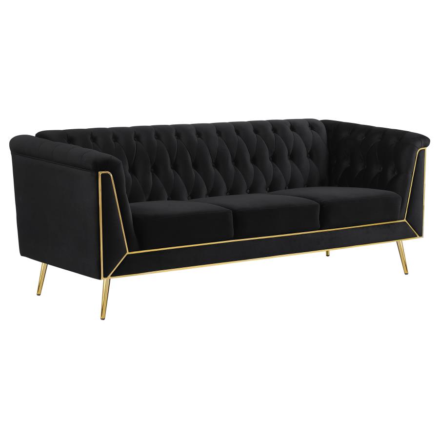 (image for) Holly Upholstered Tuxedo Arm Tufted Sofa Black - Click Image to Close