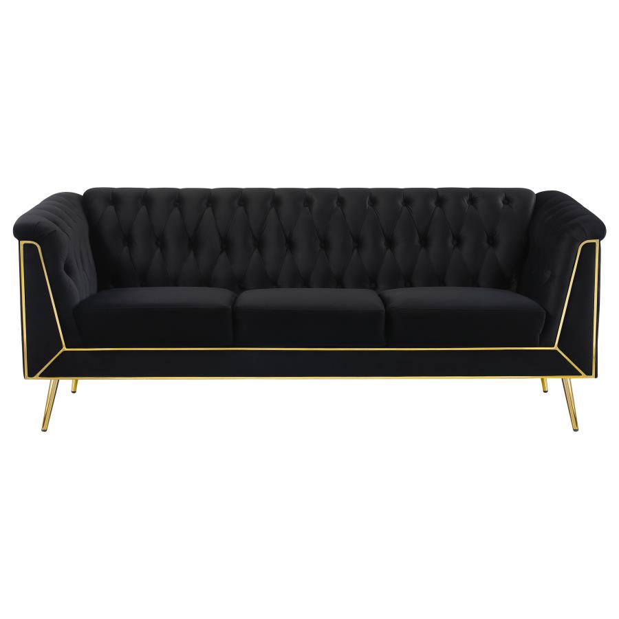 (image for) Holly Upholstered Tuxedo Arm Tufted Sofa Black