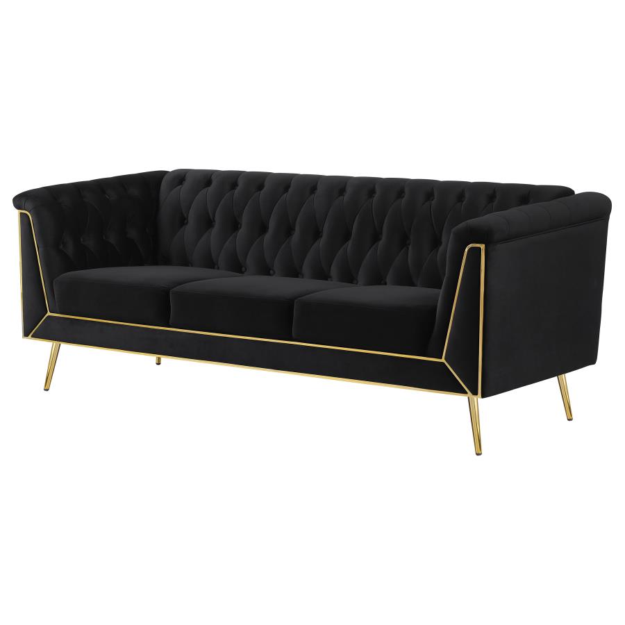 (image for) Holly Upholstered Tuxedo Arm Tufted Sofa Black