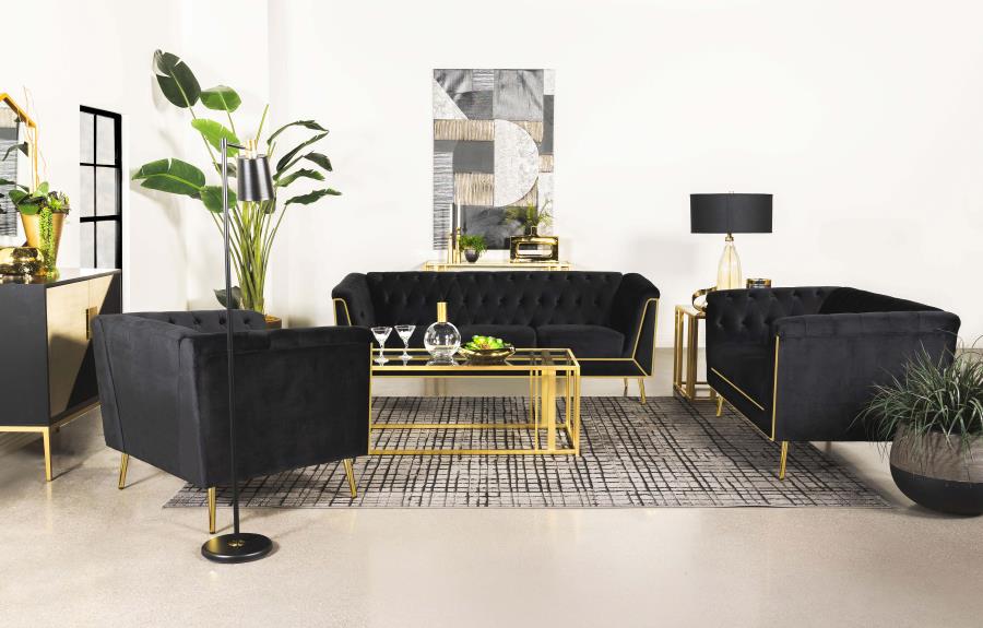 Modal Additional Images for Holly Upholstered Tuxedo Arm Tufted Loveseat Black