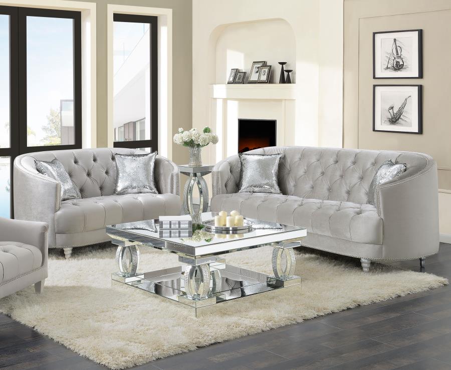 (image for) Avonlea 2-piece Upholstered Sloped Arm Sofa Set Grey Velvet - Click Image to Close