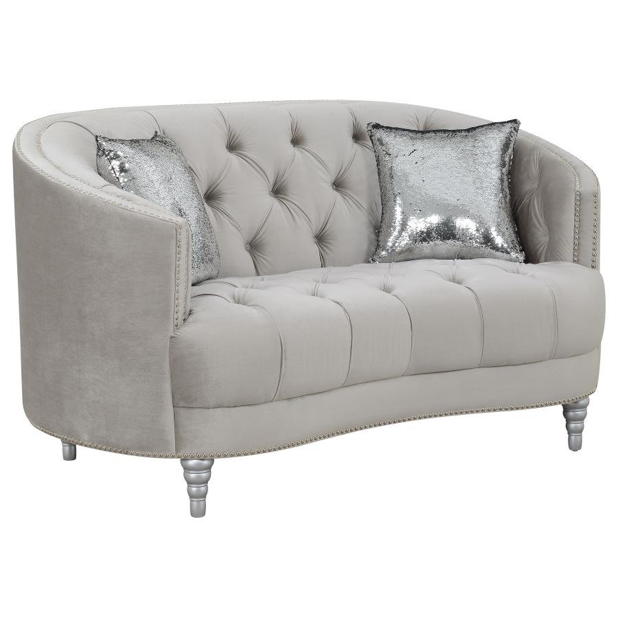 (image for) Avonlea Upholstered Sloped Arm Loveseat Grey Velvet - Click Image to Close