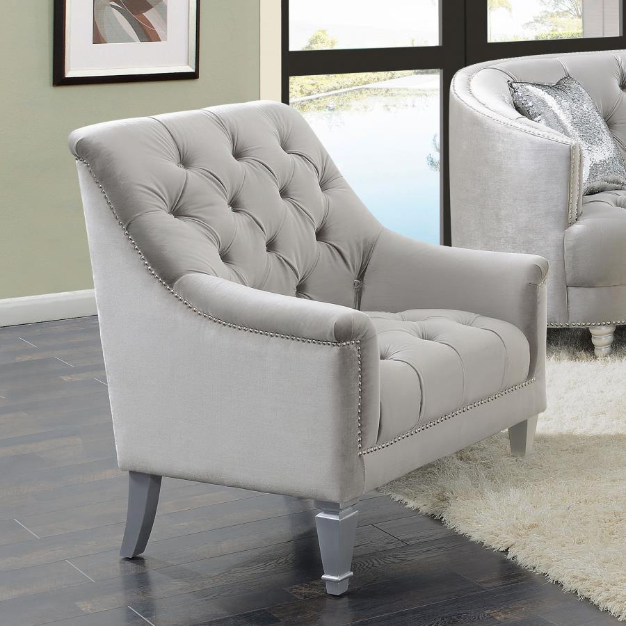 (image for) Avonlea Velvet Upholstered Sloped Arm Chair Grey Velvet