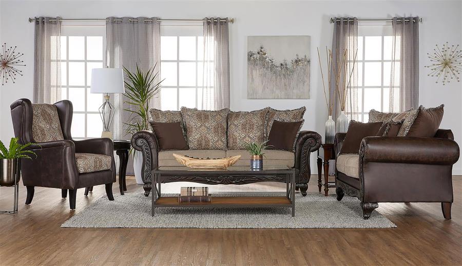 (image for) Elmbrook 3-piece Upholstered Rolled Arm Sofa Set Brown - Click Image to Close