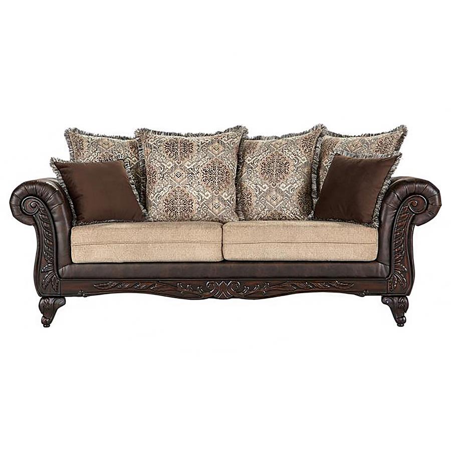 (image for) Elmbrook 3-piece Upholstered Rolled Arm Sofa Set Brown