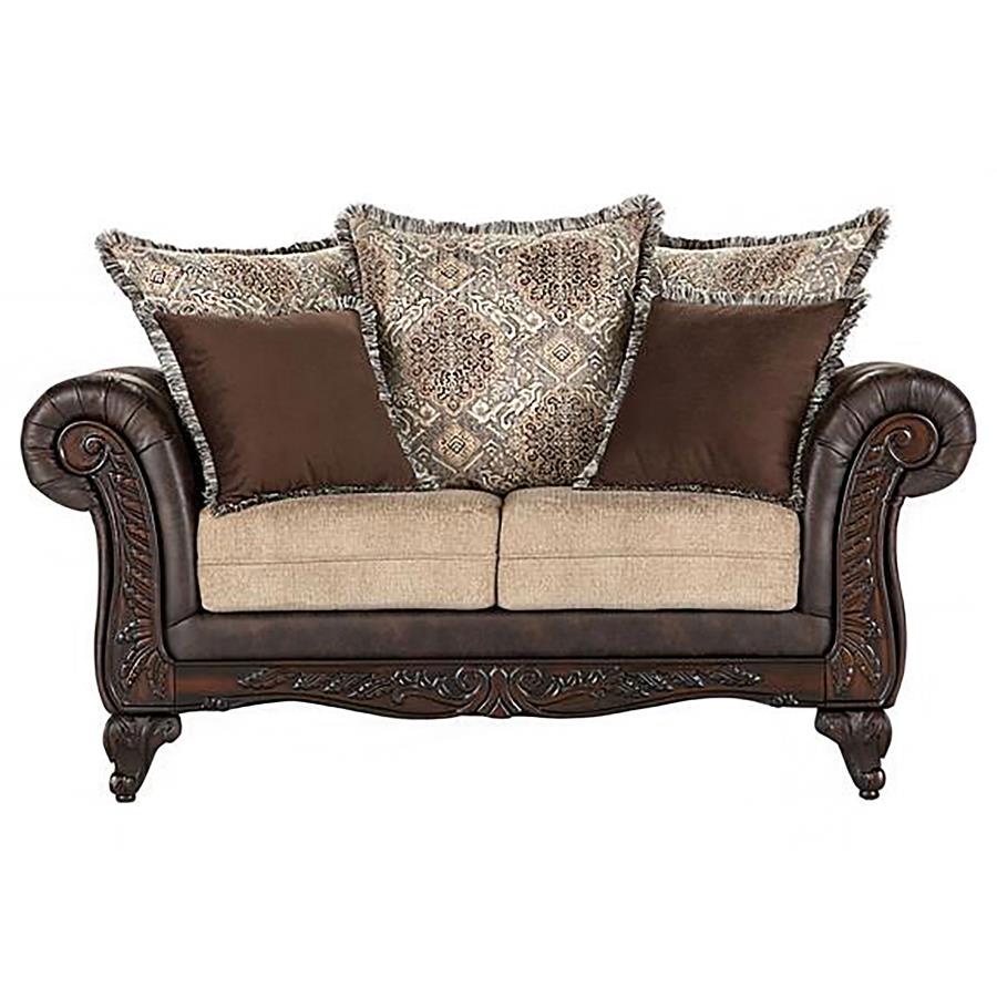 (image for) Elmbrook 3-piece Upholstered Rolled Arm Sofa Set Brown