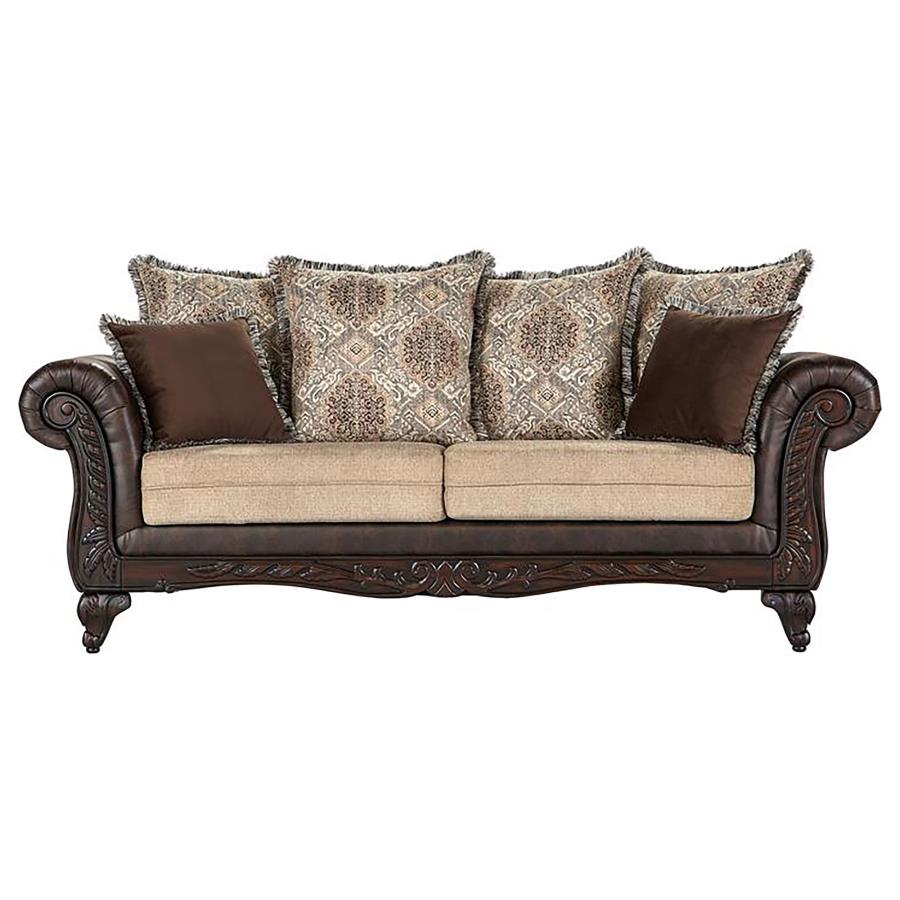 (image for) Elmbrook Upholstered Rolled Arm Sofa Brown - Click Image to Close