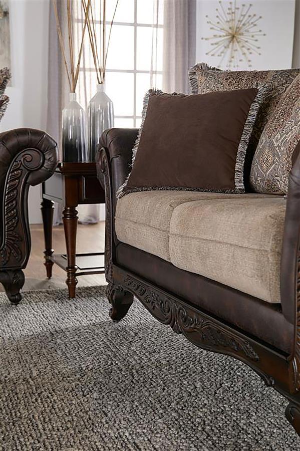 (image for) Elmbrook Upholstered Rolled Arm Loveseat Brown