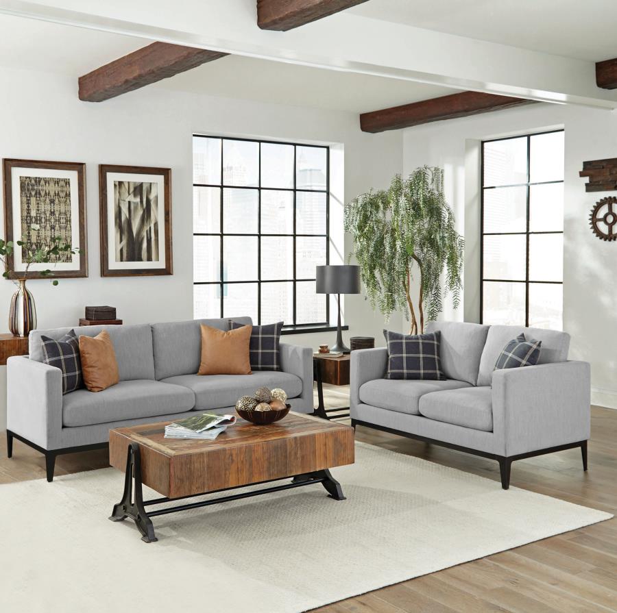 (image for) Apperson 2-piece Upholstered Track Arm Sofa Set Light Grey - Click Image to Close