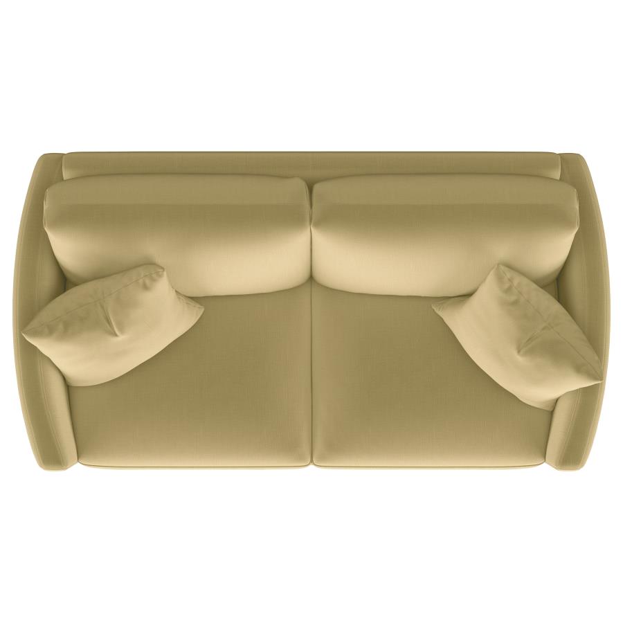 Corliss Upholstered Curved Track Arm Loveseat Camel
