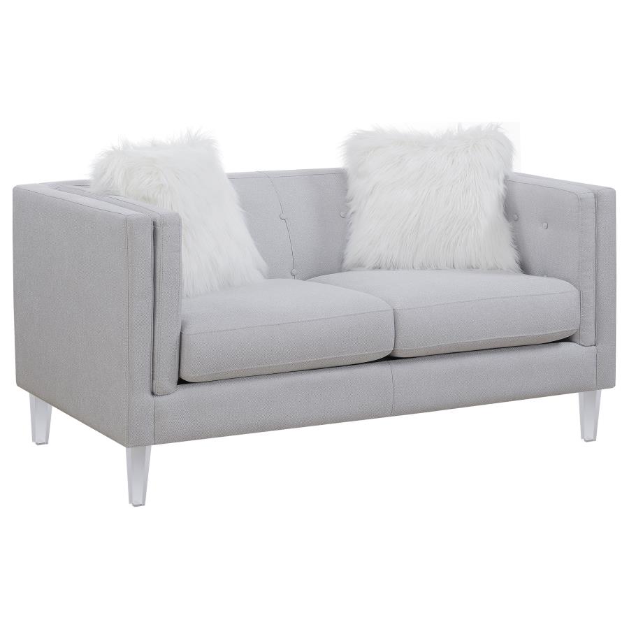 (image for) Glacier Upholstered Tuxedo Arm Tufted Loveseat Light Grey - Click Image to Close