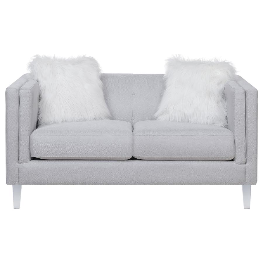 (image for) Glacier Upholstered Tuxedo Arm Tufted Loveseat Light Grey