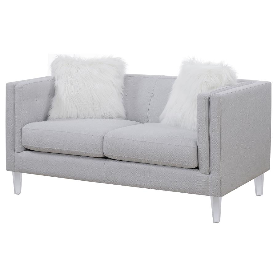 (image for) Glacier Upholstered Tuxedo Arm Tufted Loveseat Light Grey