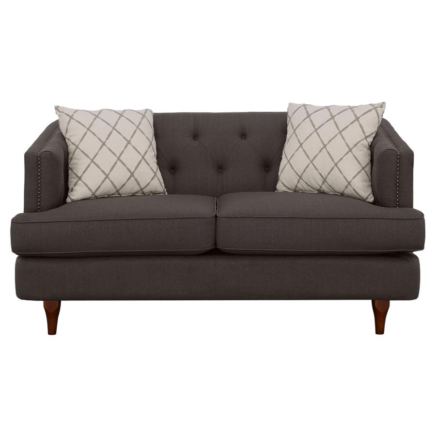 (image for) Shelby Recessed Arm and Tufted Tight Back Loveseat Grey and Brown