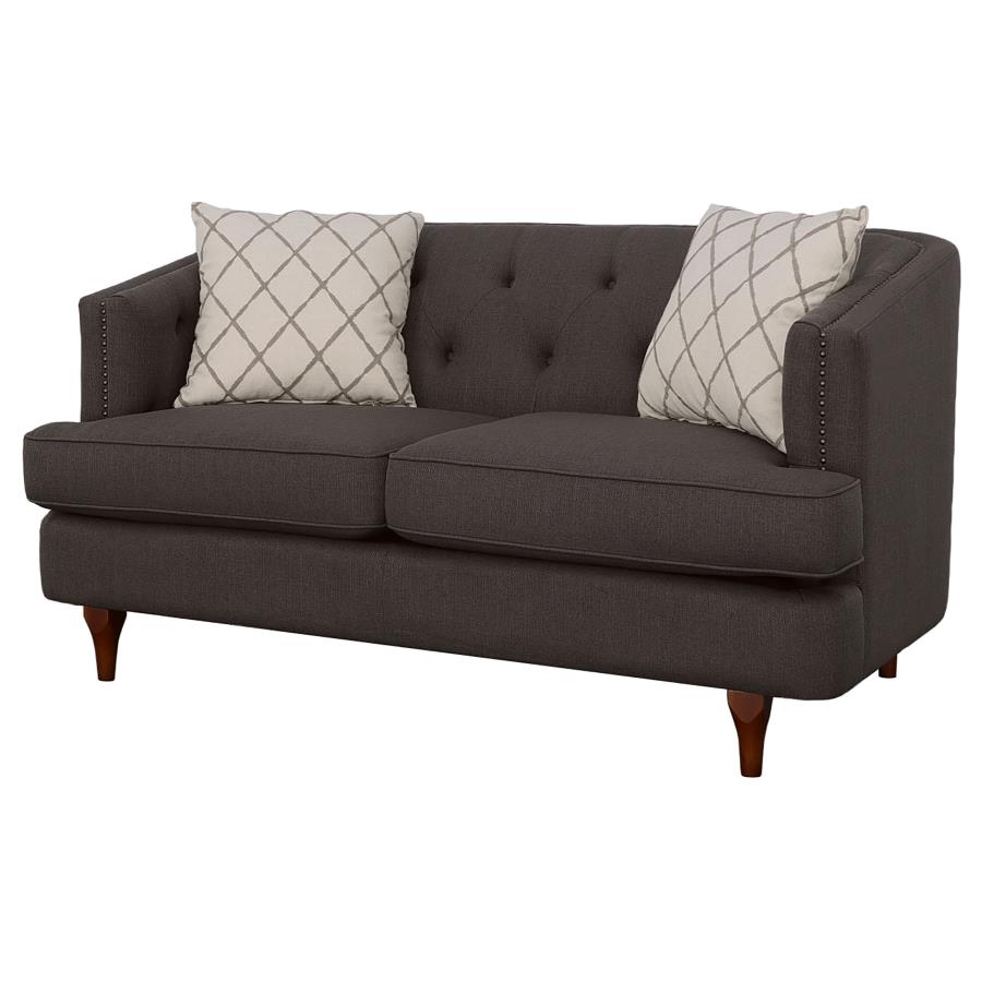 (image for) Shelby Recessed Arm and Tufted Tight Back Loveseat Grey and Brown