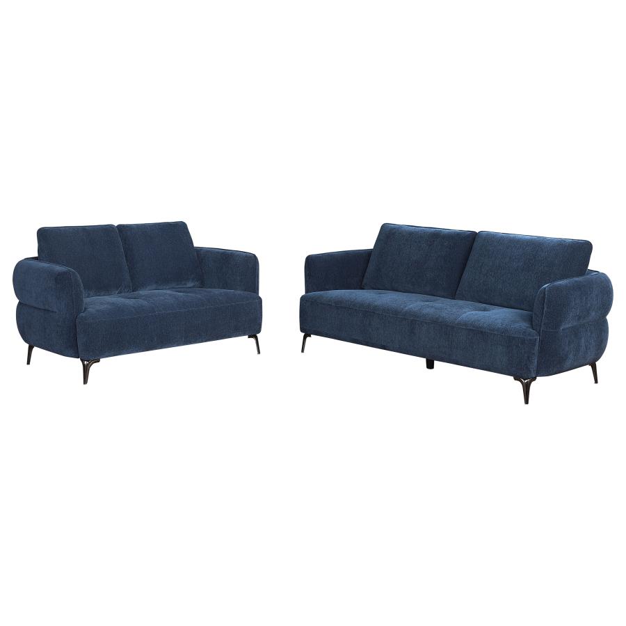 (image for) Lively 2-piece Chenille Upholstered Sofa Set Blue - Click Image to Close