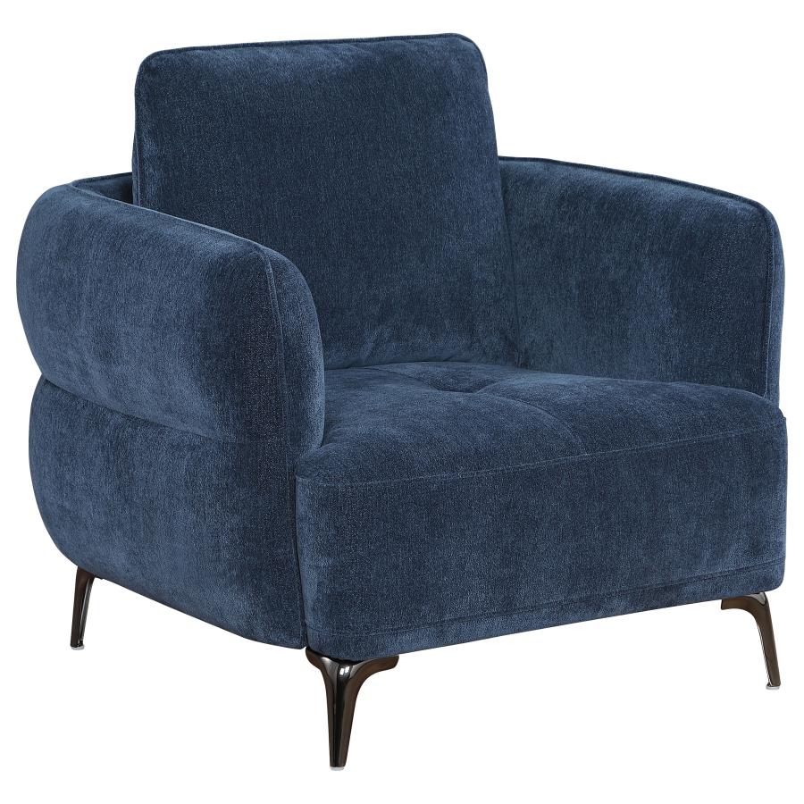 (image for) Lively Chenille Upholstered Modern Track Arm Chair Blue - Click Image to Close