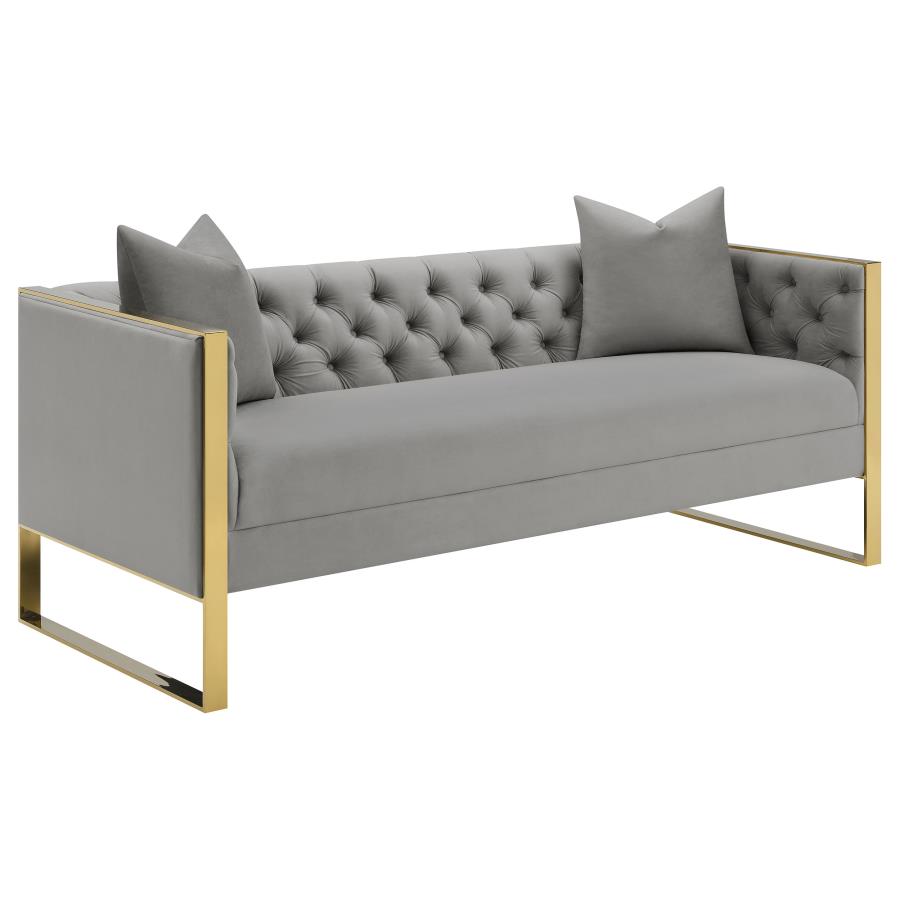 (image for) Eastbrook Velvet Upholstered Tufted Sofa Grey - Click Image to Close