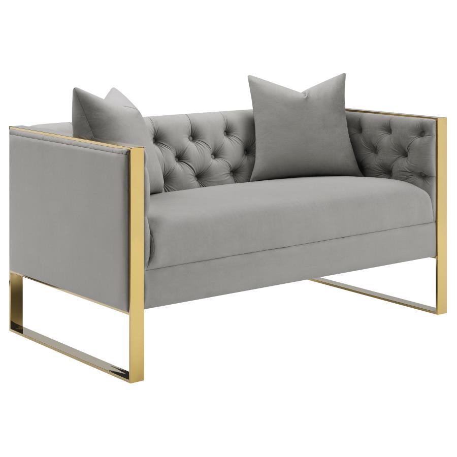 (image for) Eastbrook Velvet Upholstered Tufted Loveseat Grey - Click Image to Close